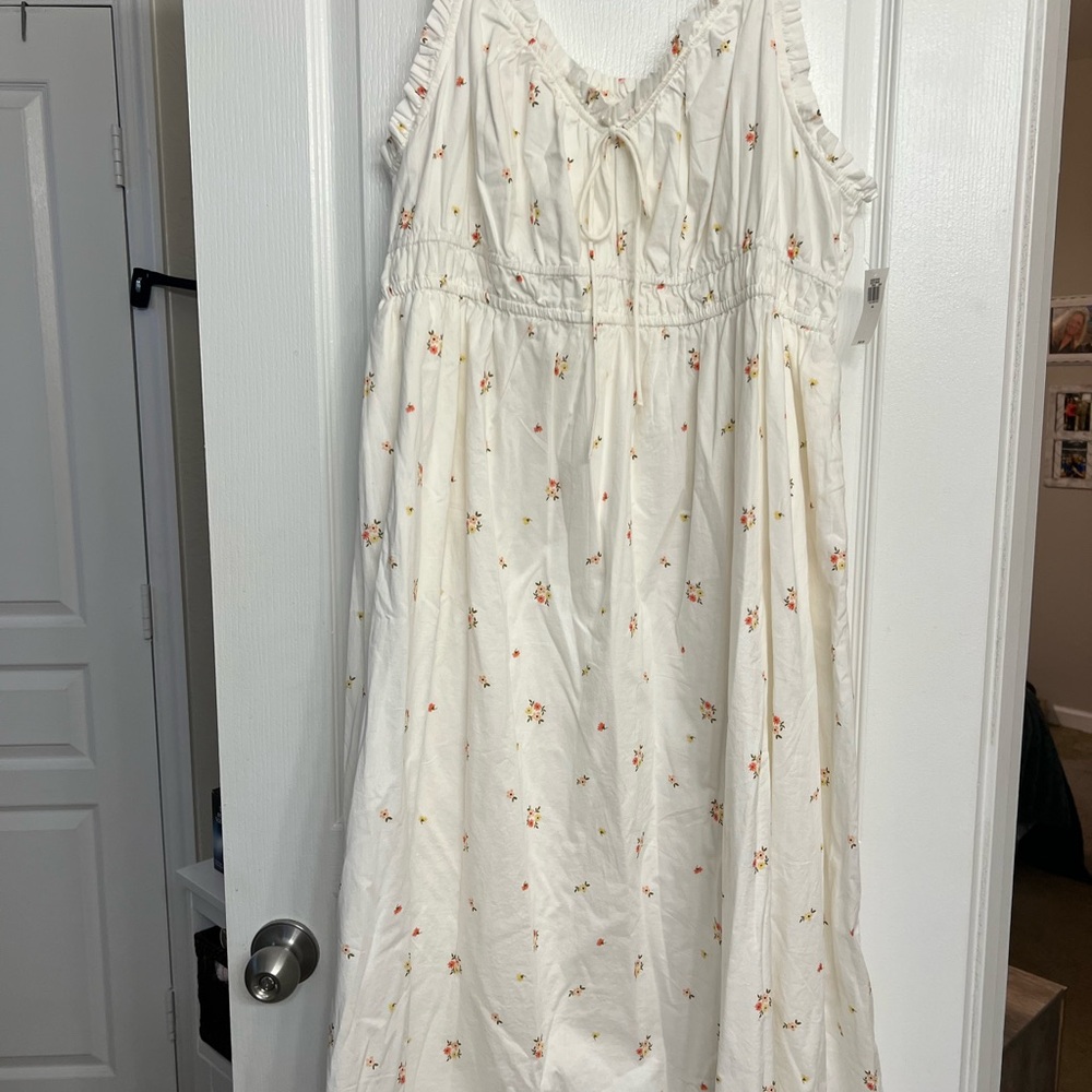 Old Navy Cream Midi Dress with Tiny Floral Print